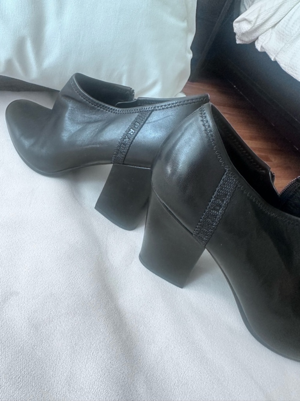 Prada Black Leather Ankle Boots Block Heel Zip Booties EU 39 / US 9 NWOT - Picture 6 of 10
